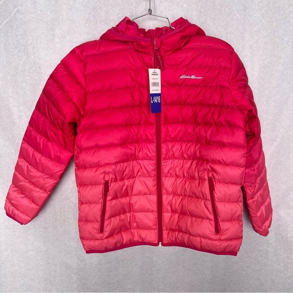 Eddie Bauer girls Ombre Puffer Down Reversible Jacket Large 14 16